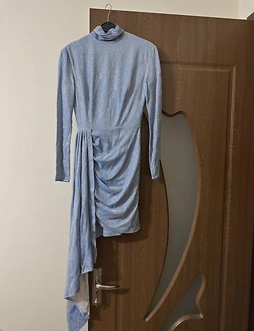 nişan donları 2023: Mavi-boz, parıltılı qadın donu - Model: uzunqol, yüksək yaxalı - — 1