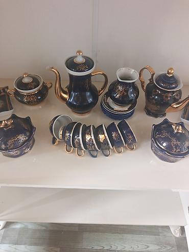 Çay dəsti, rəng - Göy, Farfor, 6 nəfərlik, Çexiya