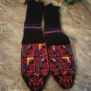 Čarape: Ručno pletene vunene čarape – opanci/putaše sa bogatim etno motivima — 2