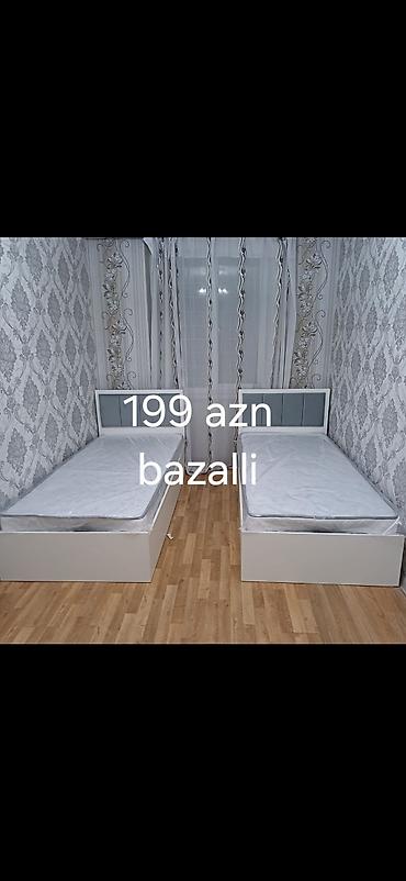 divar yataq: Bazalı tək nəfərlik çarpayı - Model: ağ rəngdə, yumşaq başlıqla - — 1