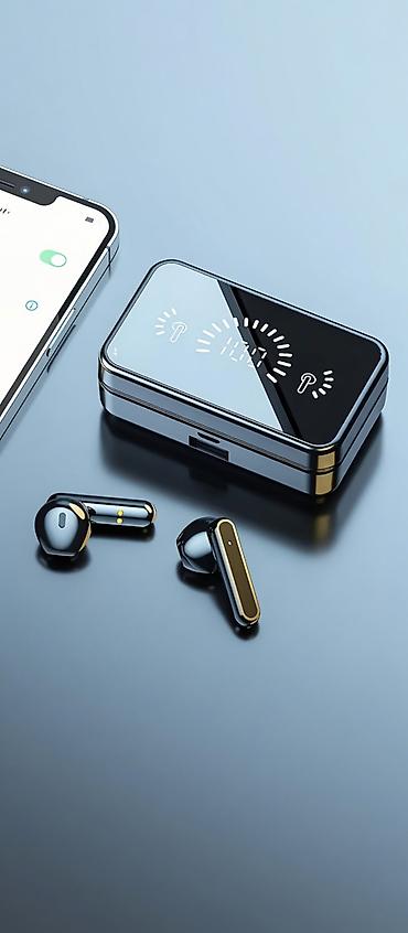 online telefon aksesuarları: Güzgü səthli rəqəmsal göstəricili TWS Bluetooth qulaqlıqlar - Metalik — 2
