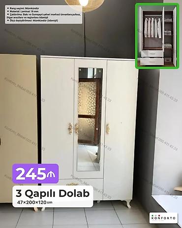 Mebel: 3 qapılı paltar dolabı – 47×200×120 sm - Material: 18 mm laminat - — 1