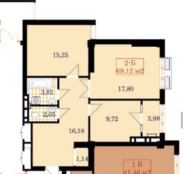 2 комнатные квартиры в бишкеке продажа: 2 комнаты, 69 м², 3 этаж, ПСО (под самоотделку)