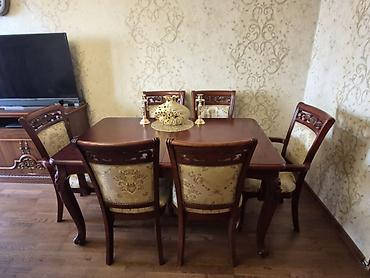 Mebel: Qonaq otağı üçün, İşlənmiş, Açılan, Dördbucaq masa, 6 stul — 1