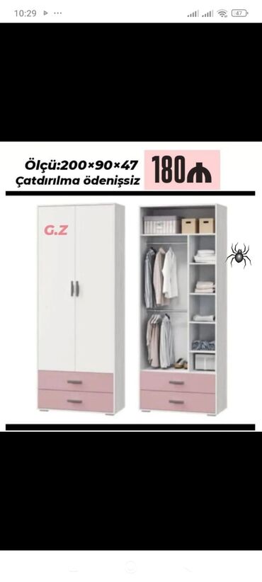 Çarpayılar: Yeni, Düz dolab, Dolab-asılqan