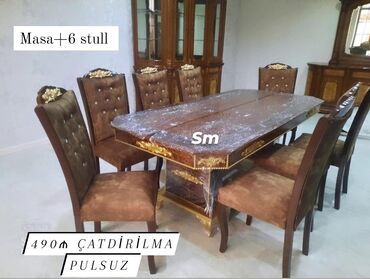 mdf stol: Для кухни, Для гостиной, Новый, Нераскладной, Прямоугольный стол, 6 стульев