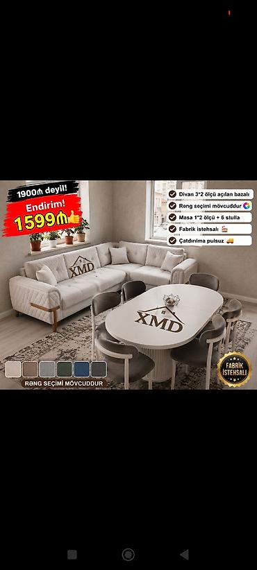 Divan və masa dəstləri: Qonaq otağı dəstı – yumşaq künc divan + yemək masası və 6 ədəd stul - — 1