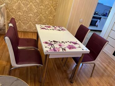 Mətbəx üçün, İşlənmiş, Açılan, Dördbucaq masa, 4 stul