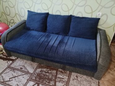 синий диван и 2 кресла: Гарнитур для зала, Кресло, Диван, цвет - Синий, Б/у