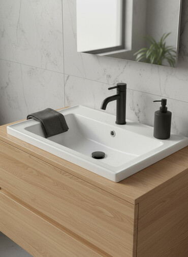 раковина с тумбочкой: Ванна үчүн раковина, Чарчы формасы, Материалы: Керамика