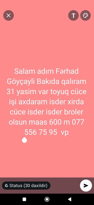 Paltar tikişi: Bağban və toyuqçuluq üzrə iş xidmətləri Təklif olunan xidmətlər: -