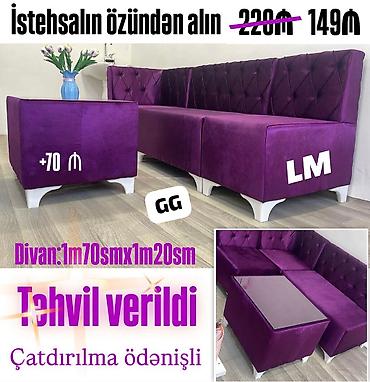 Bənövşəyi rəngli künc divan dəsti - Material: yumşaq məxməri parça