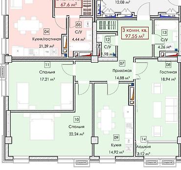 Продажа квартир: 3 комнаты, 100 м², Асанбай мкр Элитка, 2 этаж, Евроремонт — 15