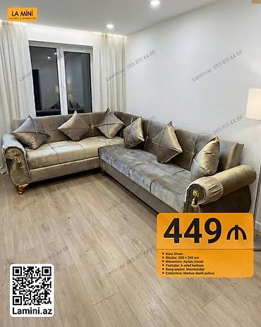 Künc divan – zərif klassik üslub - Ölçülər: 280 × 200 sm - Mexanizm