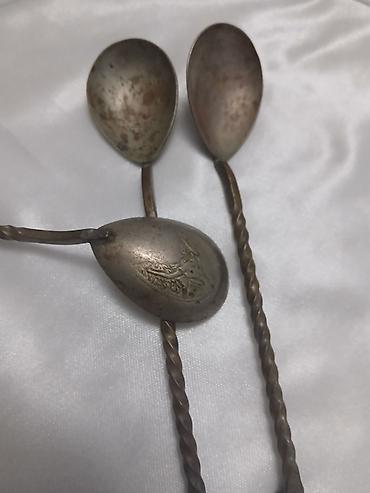 baliq suvenir: Antik dekorativ qaşıq dəsti - Sayı: 3 ədəd - Material: metal ərinti — 1