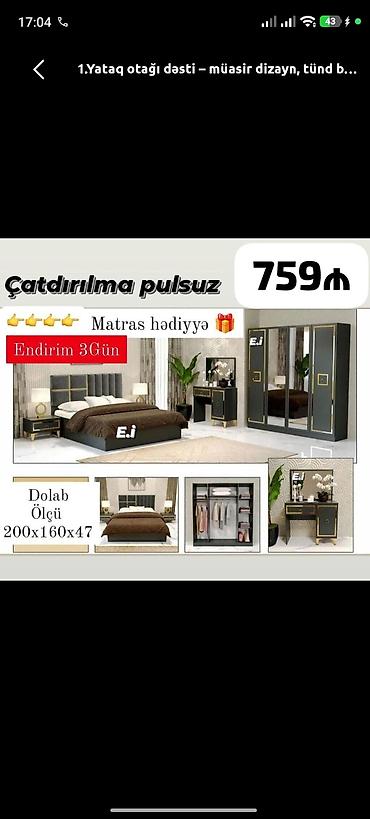 armud puf: İkinəfərlik çarpayı, 2 tumba, Yeni — 1