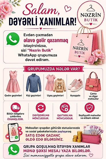 online geyim: Nəzrin Butik – WhatsApp qrupunda qazanc fürsəti! Evdən çıxmadan əlavə — 1