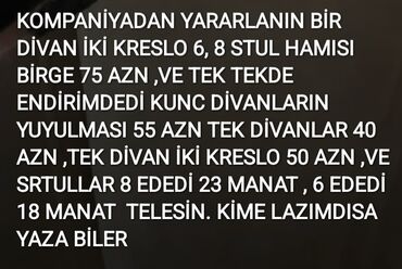 Digər: ŞOKŞOK ENDİRİM YARARLANMAQA ÇALIŞIN DİVANLARIN, KRESLONUN STULLARIN