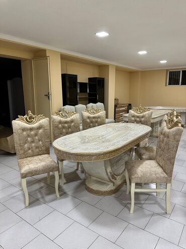 Masa və oturacaq dəstləri: Qonaq otağı üçün, Yeni, Açılmayan, Oval masa, 6 stul