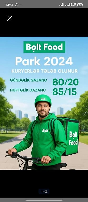 kuryer teleb: Piyada kuryer tələb olunur, 18-29 yaş, Təcrübəsiz, Gündəlik ödəniş — 1