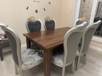 стол директора: Qonaq otağı üçün, İşlənmiş, Açılan, Dördbucaq masa, 6 stul