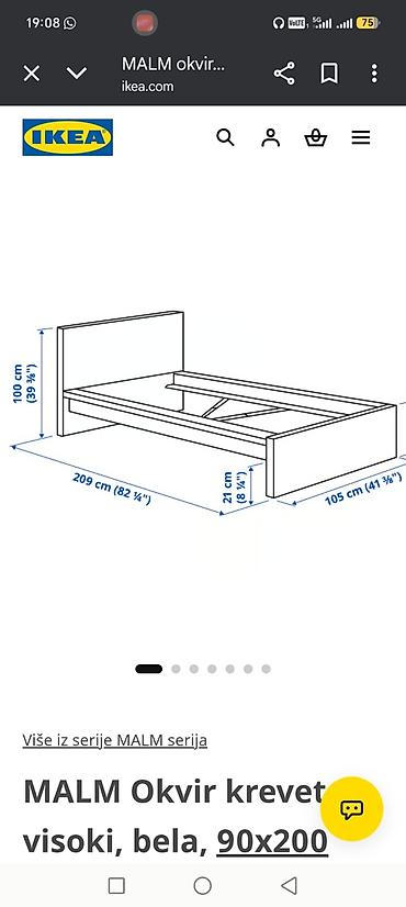 Kreveti: IKEA MALM Krevet — 50 € Prodaje se polovan IKEA MALM krevet u beloj — 6