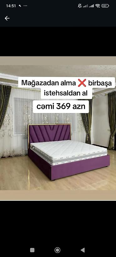 benovse: Mebel dəsti: Baza + başlıq + döşək ilə birgə yataq - Rəng: bənövşəyi — 1