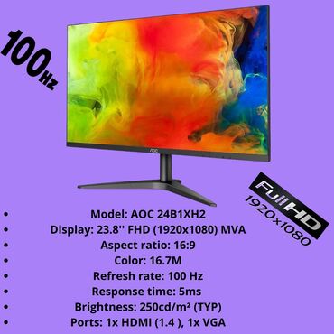 Комплектующие для ПК и ноутбуков: AOC 24B1XH2 monitoru parlaq və canlı rənglər təqdim edən 23.8 düymlük