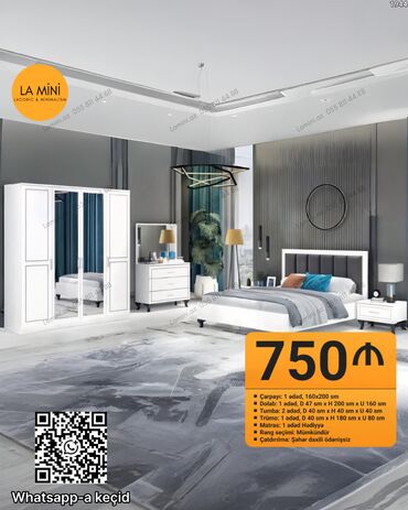 Yataq otağı dəstləri: İkinəfərlik çarpayı, Dolab, 2 tumba, Azərbaycan, Yeni — 20