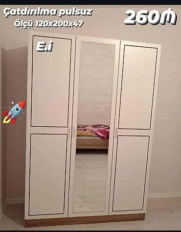Dolablar: Ağ rəngli 3 qapılı paltar şkafı - Ölçü: 120×200×47 sm — 1