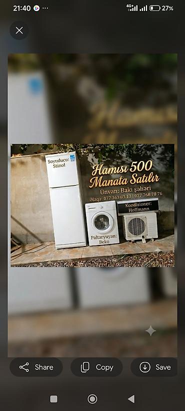 Məişət texnikası dəsti Tərkib: - Soyuducu: Stinol (iki kameralı, üst