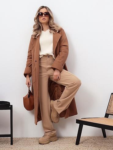 Пальто: Женское пальто-халат в карамельно-латте оттенке Элегантная базовая — 8