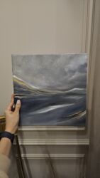 Şəkillər, tablolar: Əl işi rəsm tabloları – akril boya ilə kətan üzərində. 1) Ağ çiçəklər — 2