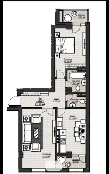 Продажа квартир: 2 комнаты, 73 м², Асанбай мкр Элитка, 11 этаж, ПСО (под самоотделку) — 2