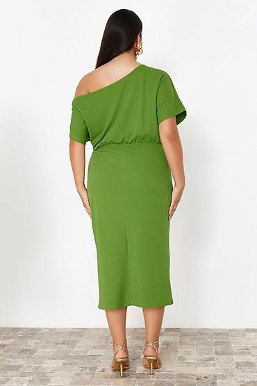 qisa donlar: Məhsul: Yaşıl rəngli, tək çiyin kəsimli midi don (plus size) - Stil — 2
