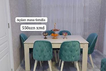 restoran mebel: Açılan yemək masası dəsti – 6 stul ilə - Masa açılıb-böyüyə bilən — 2