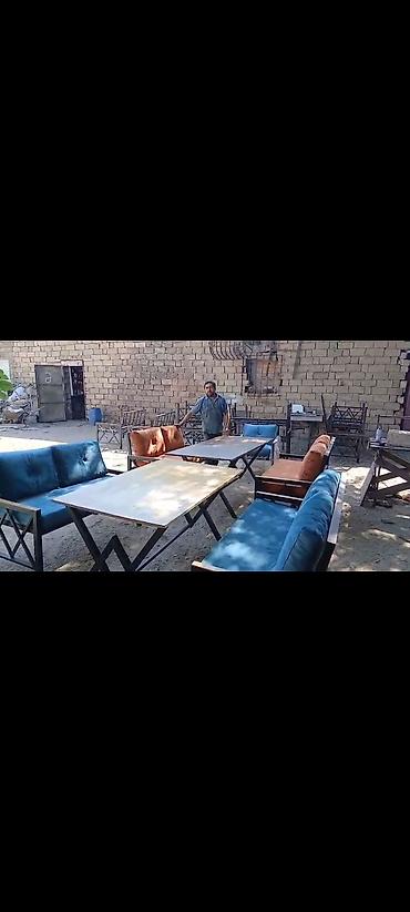 Садовая, уличная мебель: Metal karkaslı bağ/kafe mebelləri dəsti. Tərkib: - 2 ədəd üç nəfərlik — 2