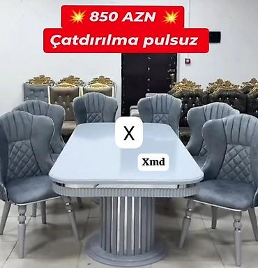 Yemək otağı dəsti – 1 masa + 6 stul - Rəng: boz (monoxrom dizayn) -
