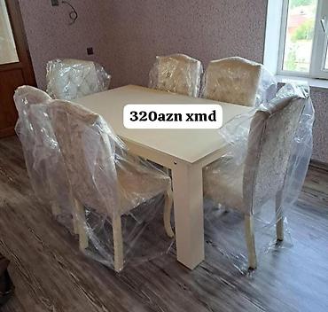 Yemək otağı dəsti – masa və 6 ədəd stul. - Rəng: açıq krem/bez. -