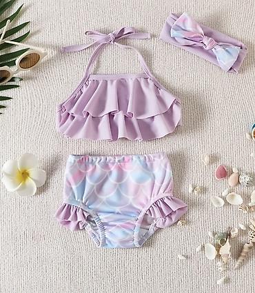 Детская одежда и обувь: 3-12ay Uşaq üzgüçülük dəsti – 3 hissəli - Rəng: lavanda-bənövşəyi — 1