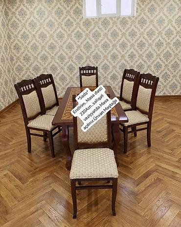 Masa dəsti – 6 stul + dikdörtgen masa - Klassik üslubda taxta
