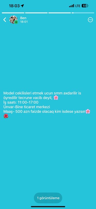 Təhsil, elm: Model çekilişləri ücün SMM xanım axdarilir model xanimin çekilislerini