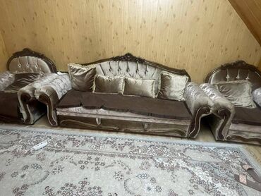 продам мебель бу в бишкеке: Продаю диван с креслами (4 предмета) Размер дивана длина 2,3 м