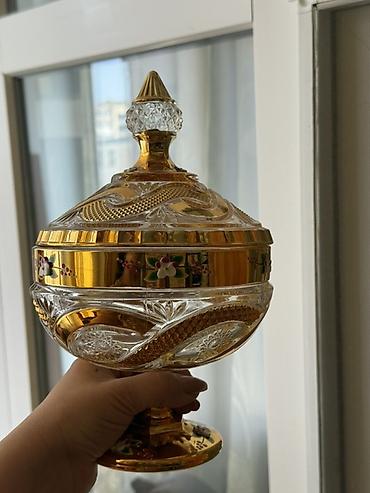 konfet bezekleri: Qapaqlı bəzəkli şirniyyat qabı – HongLi Glass Ware - Material: qalın — 2