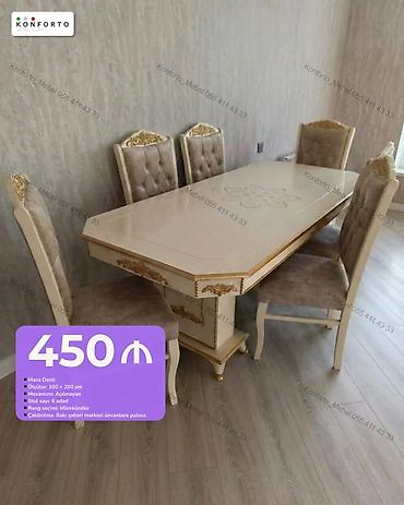 Klassik üslubda masa dəsti - Tərkib: 1 ədəd masa + 6 ədəd stul - Ölçü