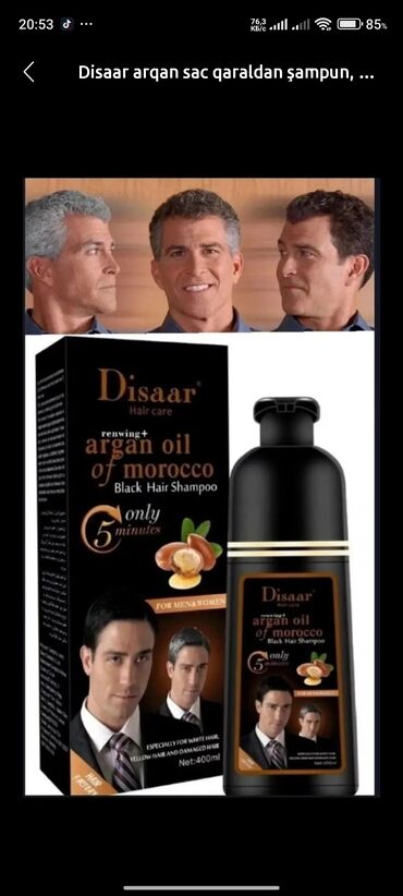 minoxidil 5: Disaar arqan sac qaraldan şampun, saçınızı 5 dəqiqə ərzində qara rəngə