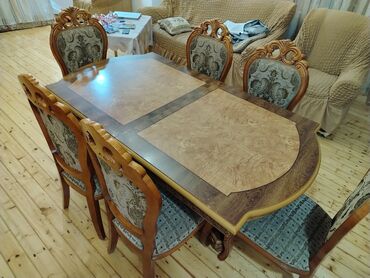 Masa və oturacaq dəstləri: Qonaq otağı üçün, İşlənmiş, Açılan, Oval masa, 8 stul — 4