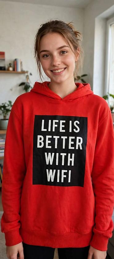 samsung pametni satovi: Crveni duks sa kapuljačom – natpis moze M/L “LIFE IS BETTER WITH — 2