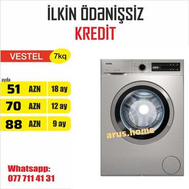 ilkin odenissiz telefon krediti: Paltaryuyan maşın Vestel, 7 kq, Yeni, Avtomat, Qurutmasız, Kredit var, Pulsuz çatdırılma, Rayonlara çatdırılma, Ünvandan götürmə