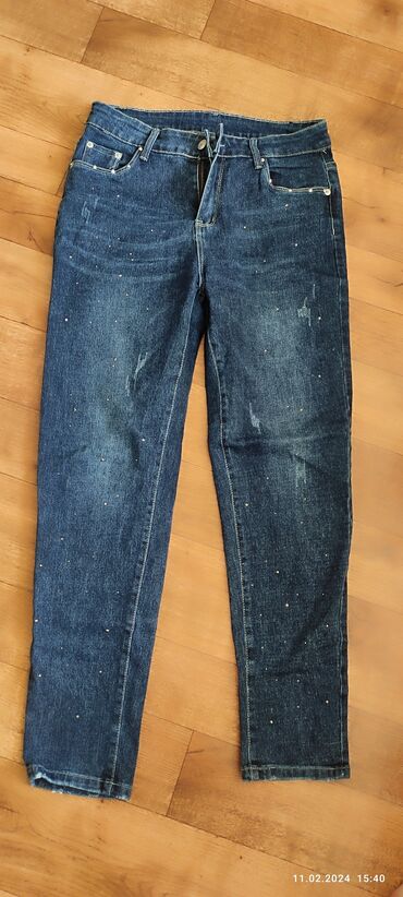 джинсы размер м: Мом, Средняя талия, Со стразами